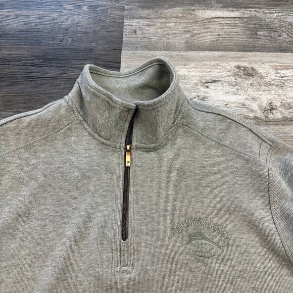 Tommy‎ Bahama Relax Gray Mens XL Quarter Zip Plain Minimalist Ribbed Sweatshirt - Picture 13 of 14